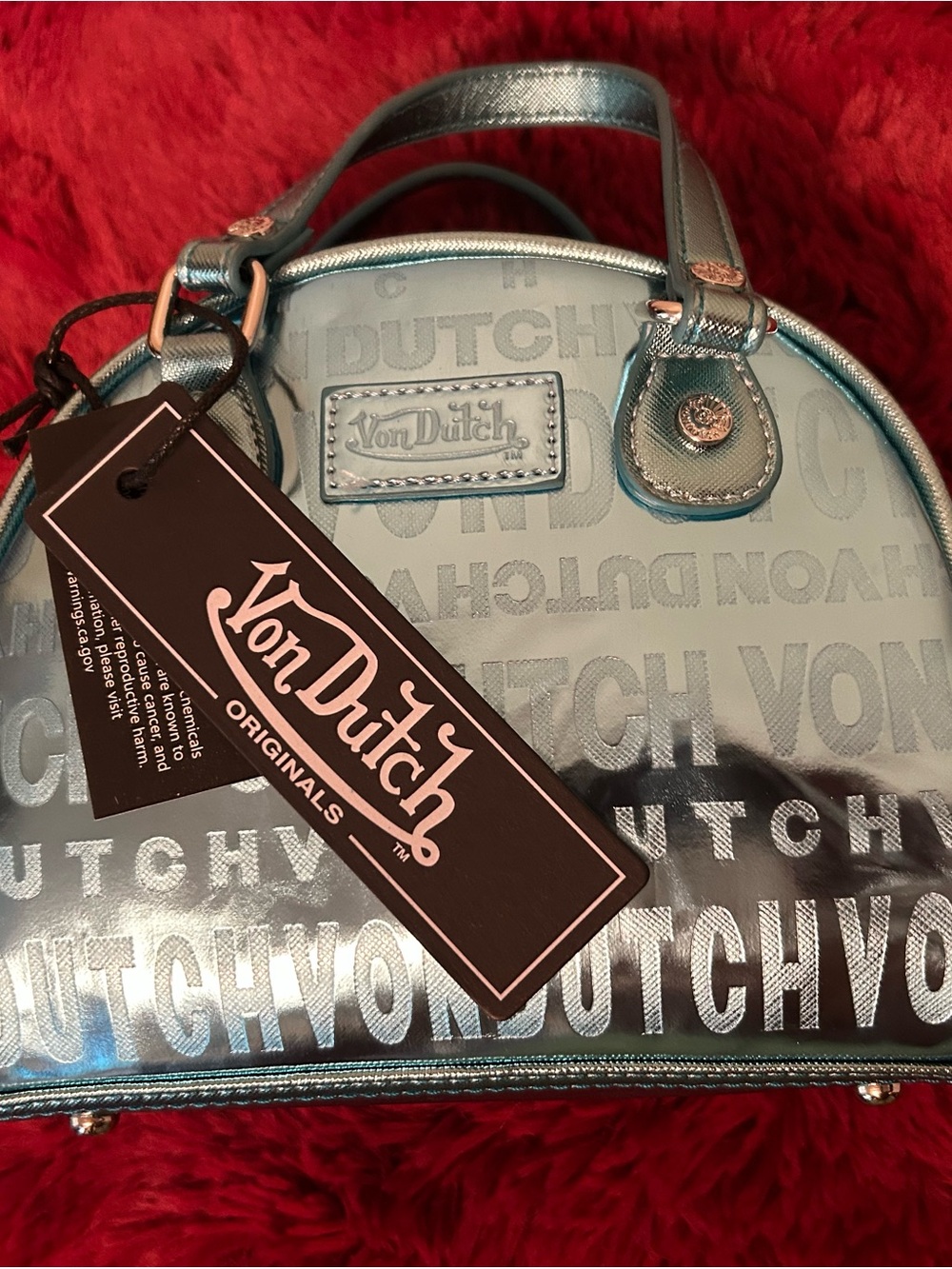 Von Dutch Metallic Aqua Mini Dome Bag